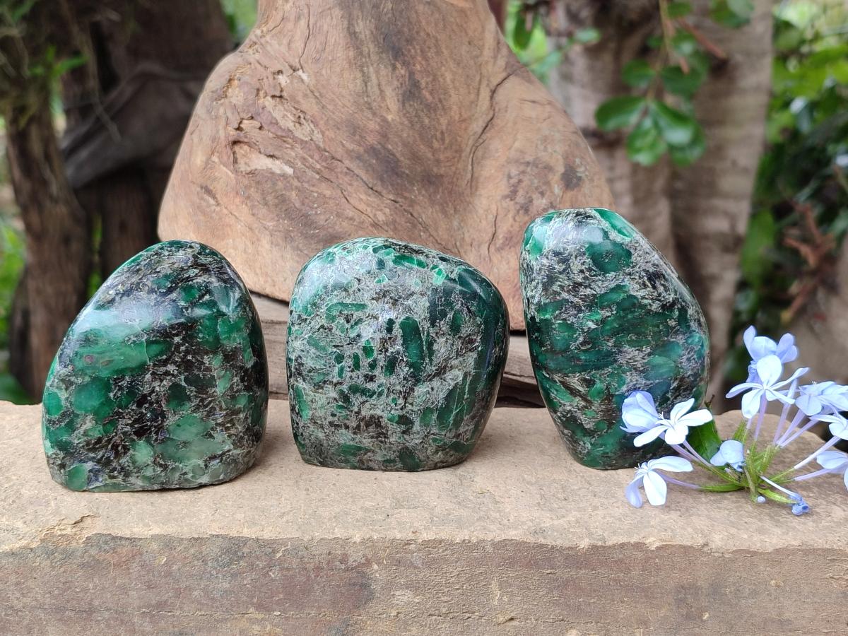 Polished Emerald Mica 'Mutokolite' Standing Free Forms x 4 From Mutoko, Zimbabwe - Toprock Gemstones and Minerals 
