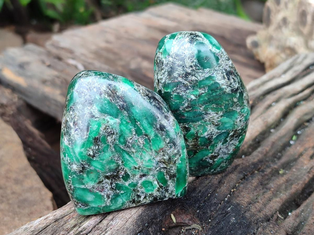 Polished Emerald Mica 'Mutokolite' Standing Free Forms x 4 From Mutoko, Zimbabwe - Toprock Gemstones and Minerals 