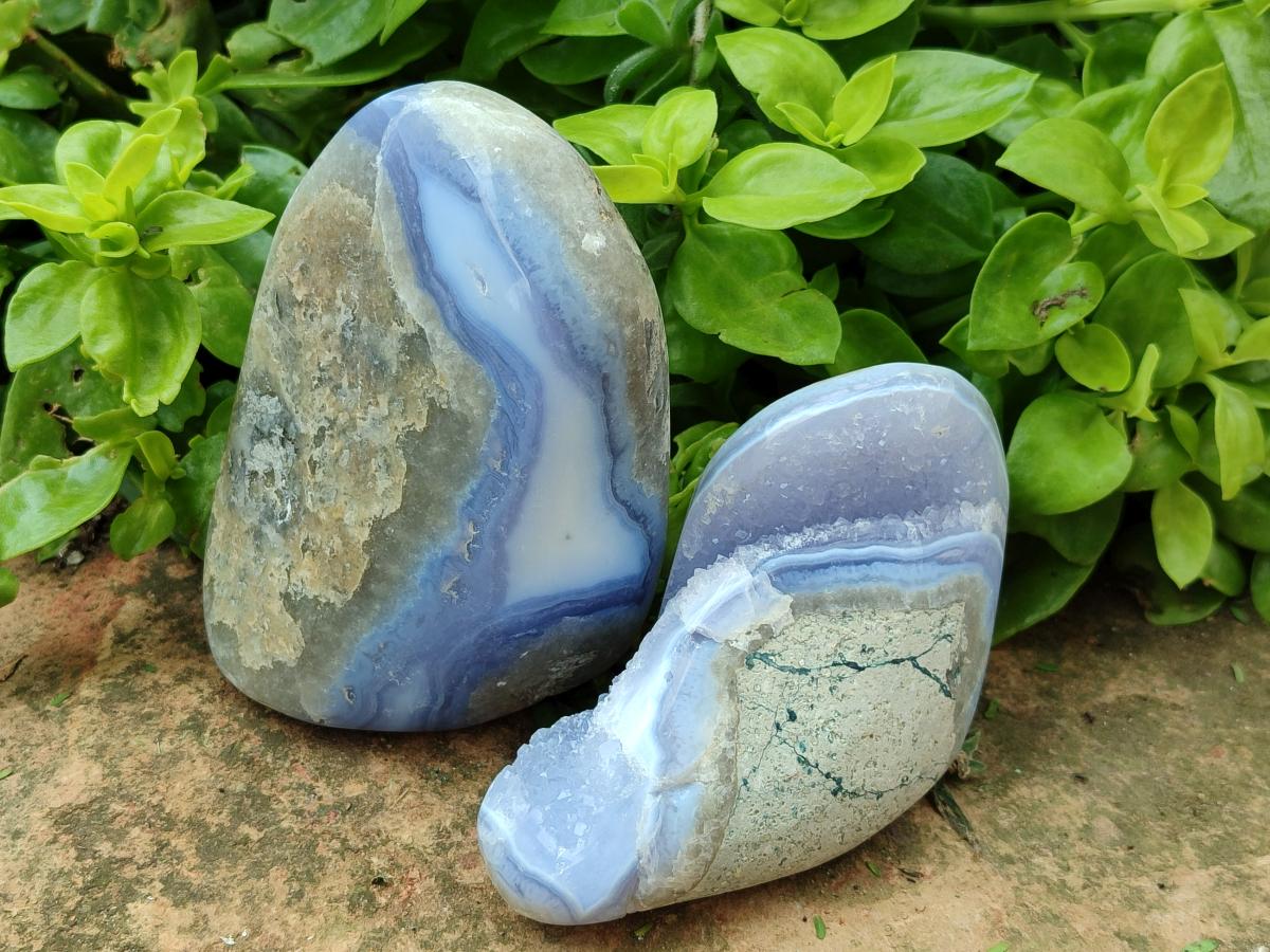 Polished Blue Lace Agate Free Forms x 3 From Nsanje, Malawi