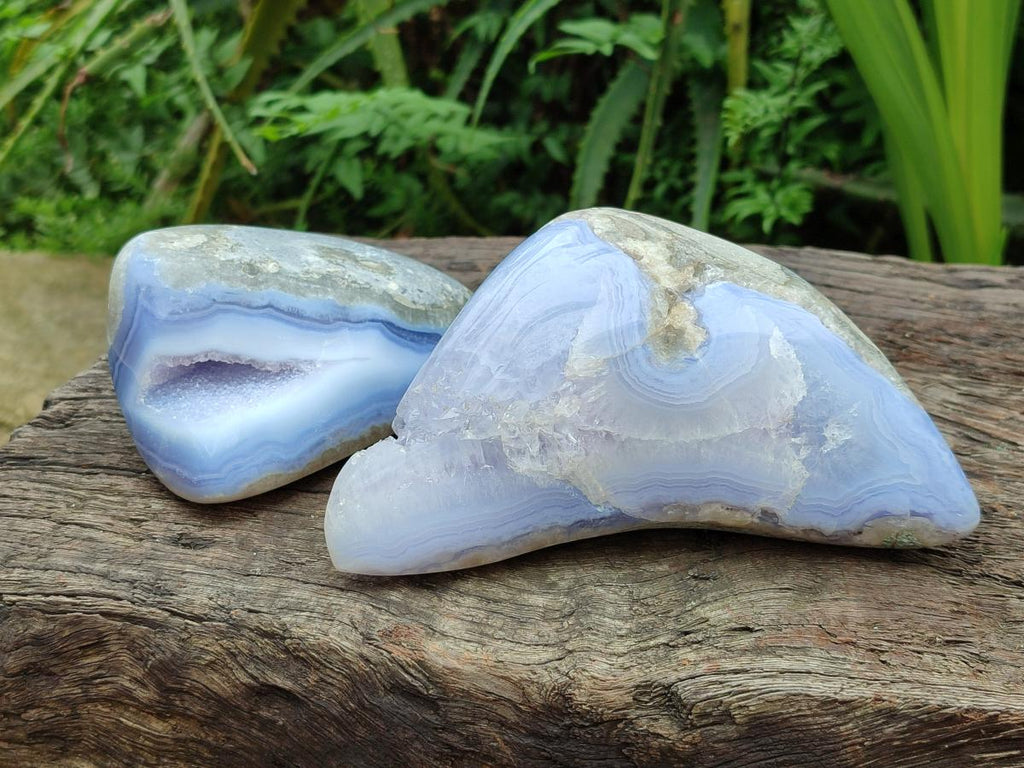 Polished Blue Lace Agate Free Forms x 3 From Nsanje, Malawi
