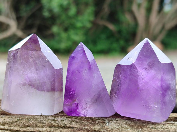 Polished Window Amethyst Crystals x 12 From Akansobe, Madagascar