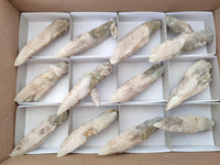 Natural Drusy Quartz Coated Spearhead Calcite Specimens x 12 From Albert's Mountain, Lesotho