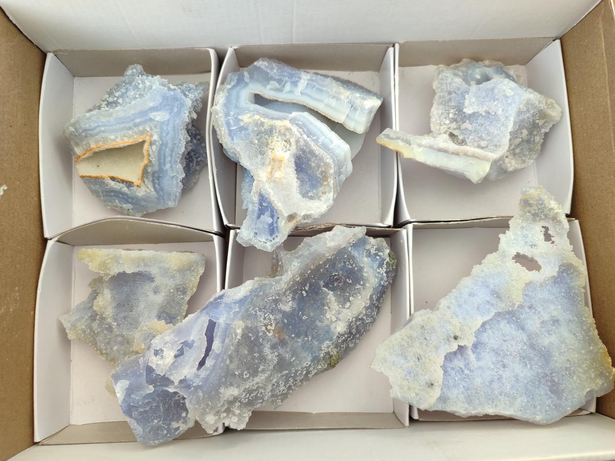 Natural Etched Blue Chalcedony Geodes x 6 From Nsanje, Malawi - Toprock Gemstones and Minerals 