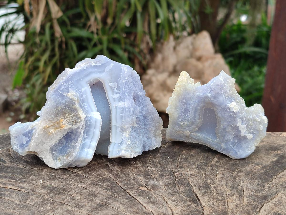Natural Etched Blue Chalcedony Geodes x 6 From Nsanje, Malawi - Toprock Gemstones and Minerals 