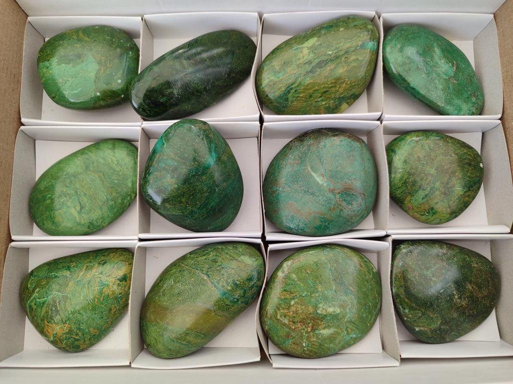 Polished Verdite Palm Stones x 12 From Zimbabwe