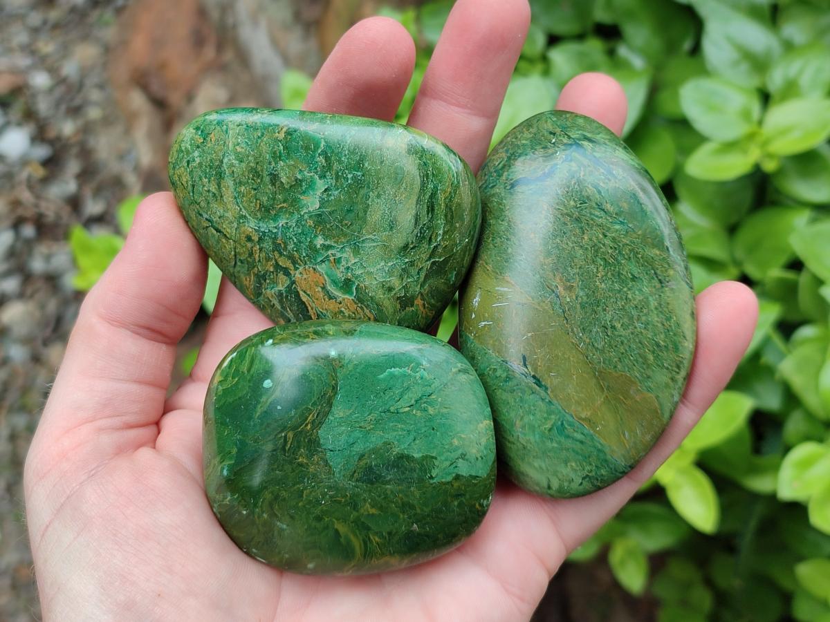 Polished Verdite Palm Stones x 12 From Zimbabwe