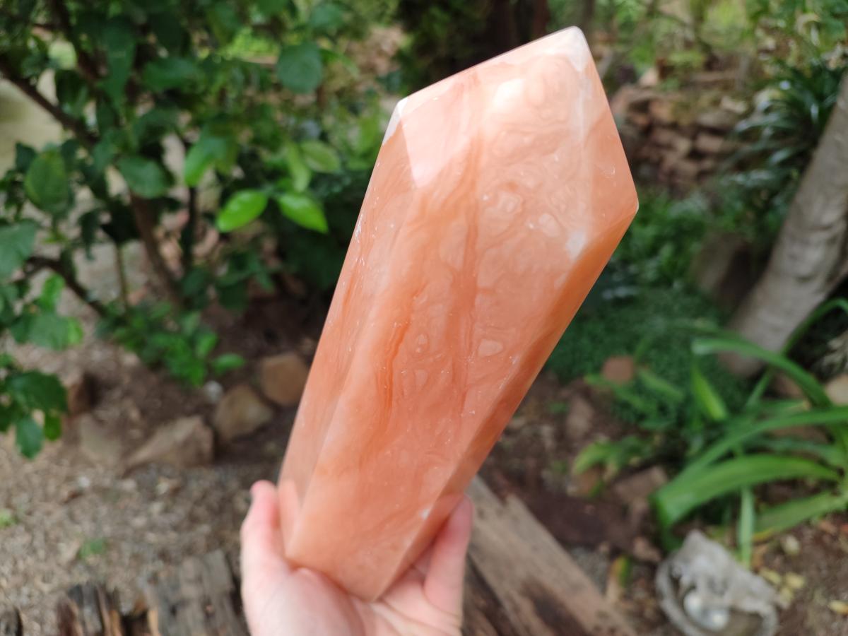 Polished Orange Twist Calcite Point x 1 From Maevantanana, Madagascar