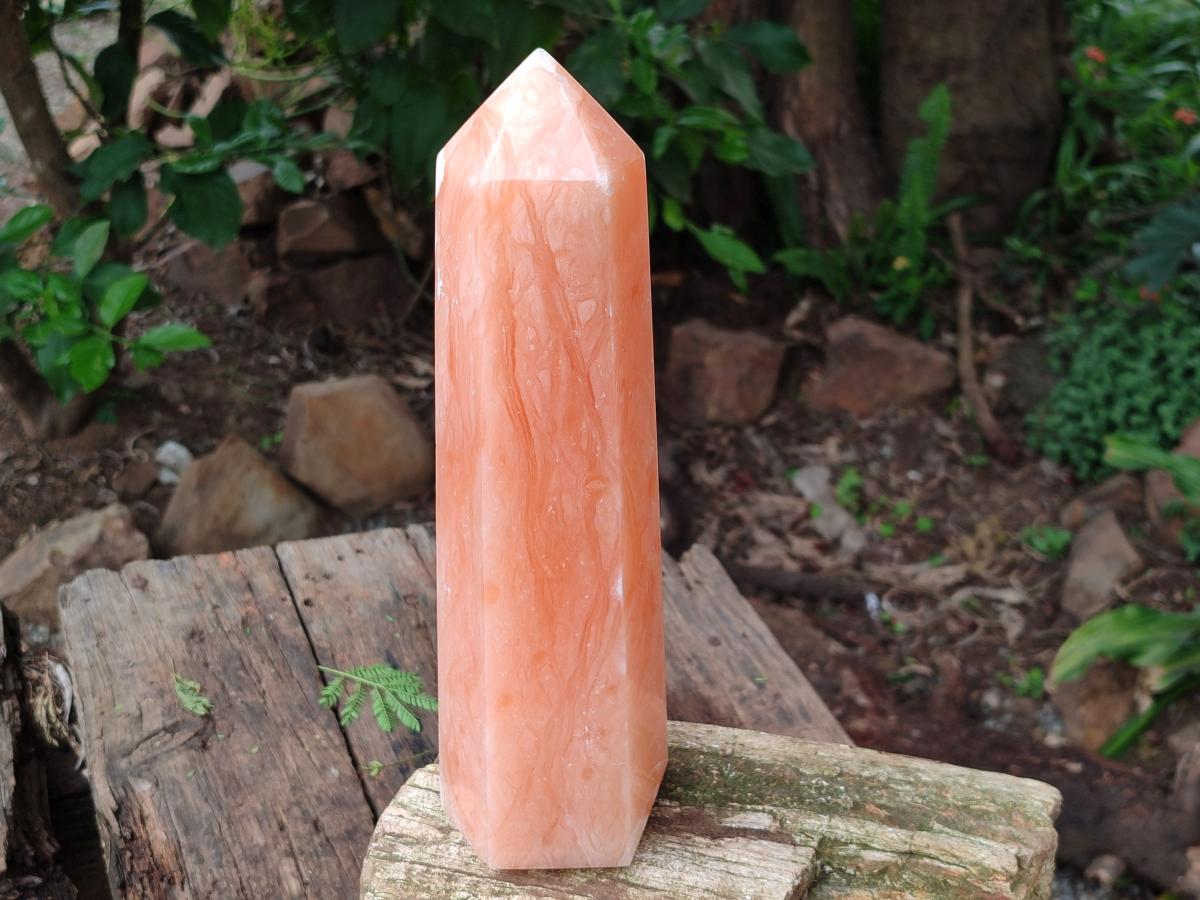 Polished Orange Twist Calcite Point x 1 From Maevantanana, Madagascar
