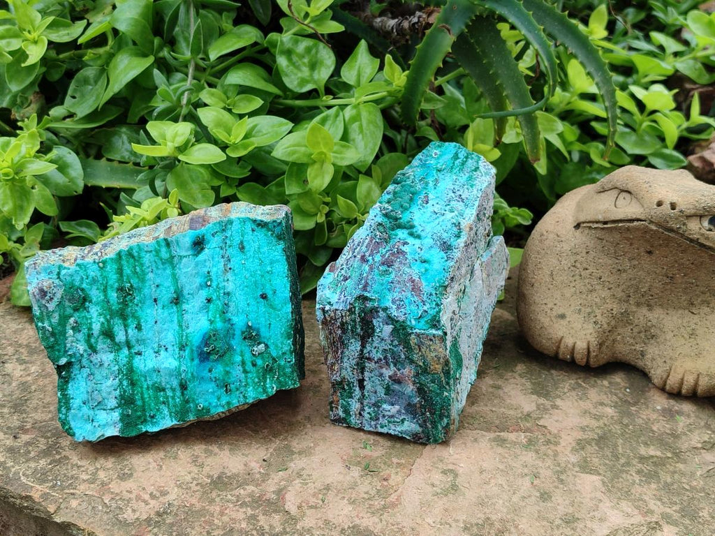 Natural Drusy Coated Chrysocolla On Dolomite Specimens x 2 From Likasi, Congo - Toprock Gemstones and Minerals 