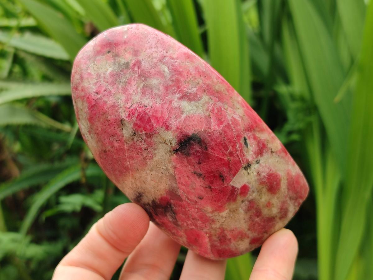 Polished Rhodonite Standing and Free Forms x 3 From Rhusinga, Zimbabwe