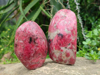 Polished Rhodonite Standing and Free Forms x 3 From Rhusinga, Zimbabwe