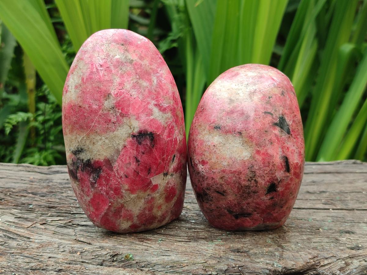 Polished Rhodonite Standing and Free Forms x 3 From Rhusinga, Zimbabwe