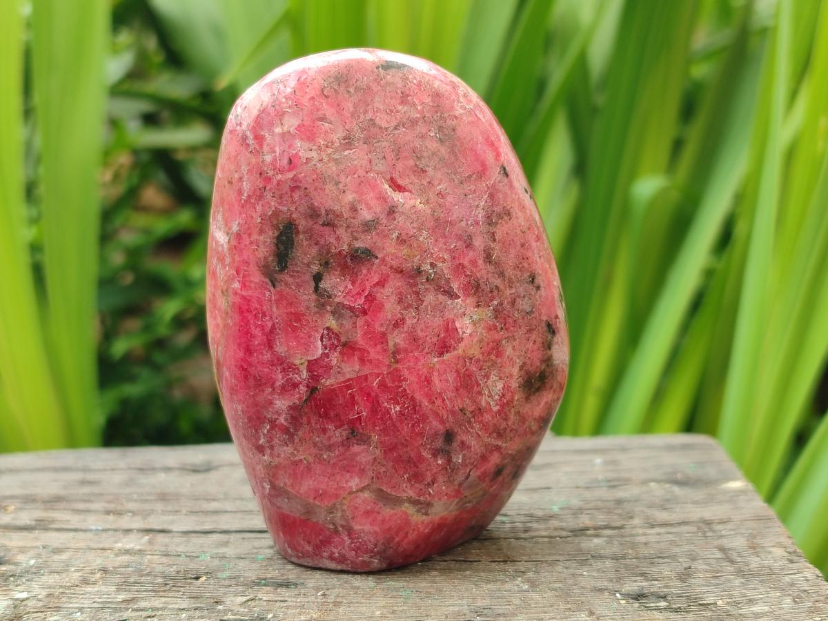 Polished Rhodonite Standing and Free Forms x 3 From Rhusinga, Zimbabwe