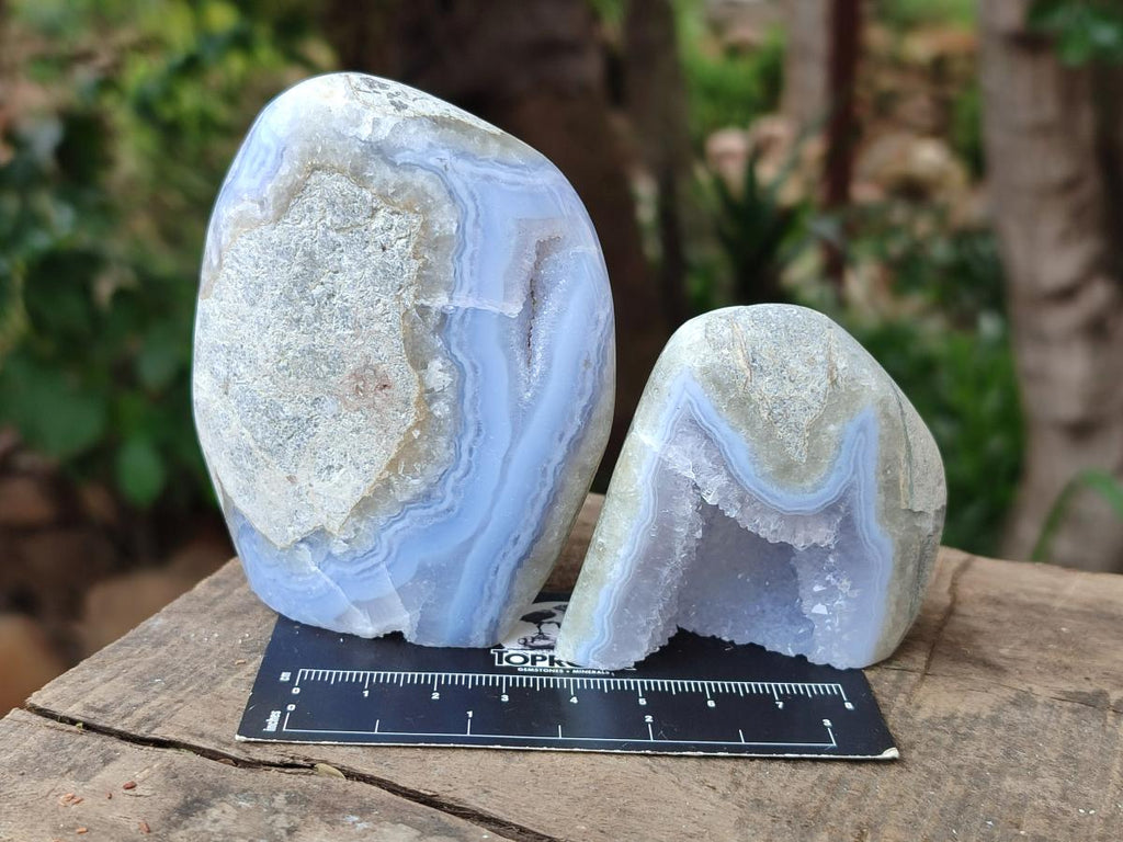 Polished Blue Lace Agate Standing Free Forms x 6 From Nsanje, Malawi - Toprock Gemstones and Minerals 