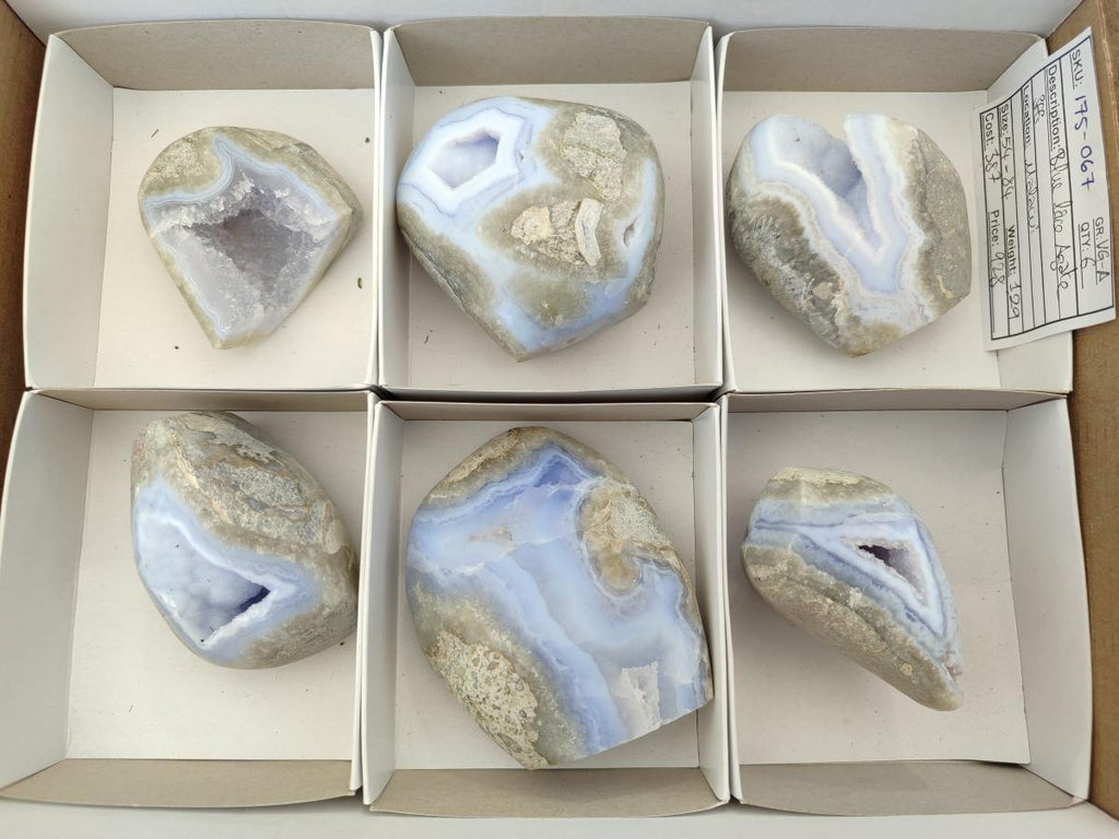 Polished Blue Lace Agate Standing Free Forms x 6 From Nsanje, Malawi - Toprock Gemstones and Minerals 