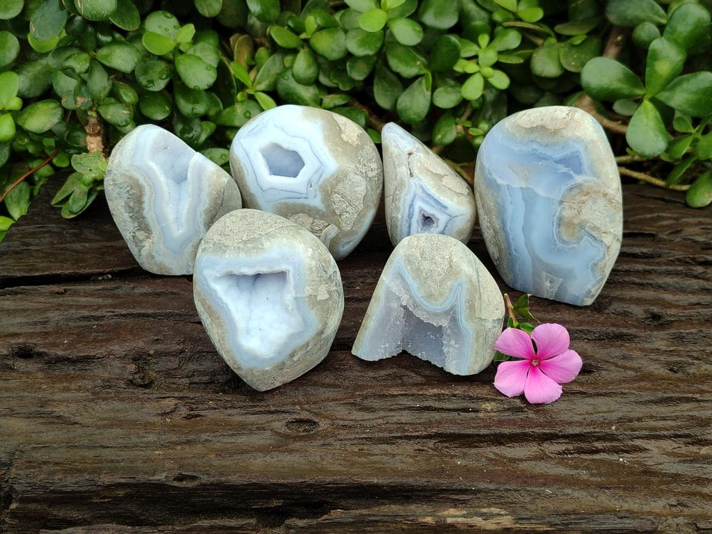 Polished Blue Lace Agate Standing Free Forms x 6 From Nsanje, Malawi - Toprock Gemstones and Minerals 