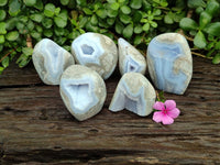 Polished Blue Lace Agate Standing Free Forms x 6 From Nsanje, Malawi