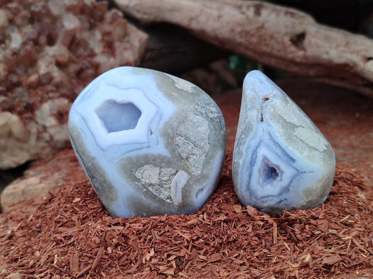 Polished Blue Lace Agate Standing Free Forms x 6 From Nsanje, Malawi