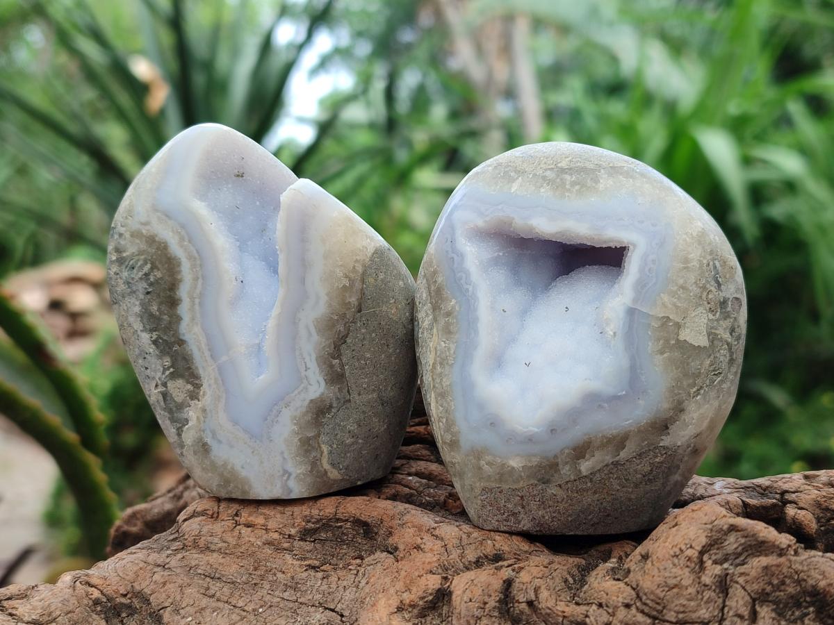 Polished Blue Lace Agate Standing Free Forms x 6 From Nsanje, Malawi - Toprock Gemstones and Minerals 