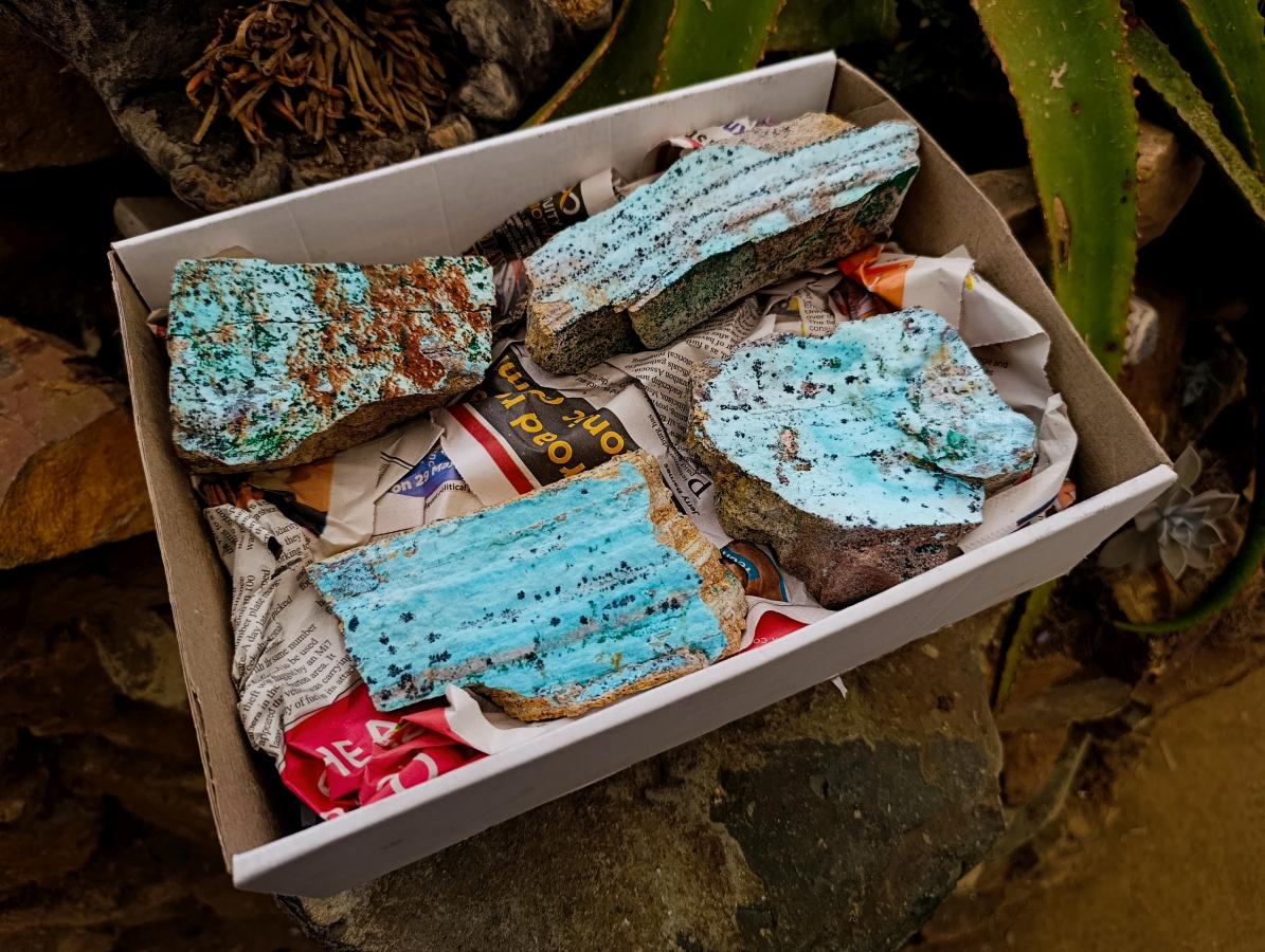 Natural Drusy Coated Chrysocolla On Dolomite Specimens x 4 From Lupoto Mine, Congo - Toprock Gemstones and Minerals 