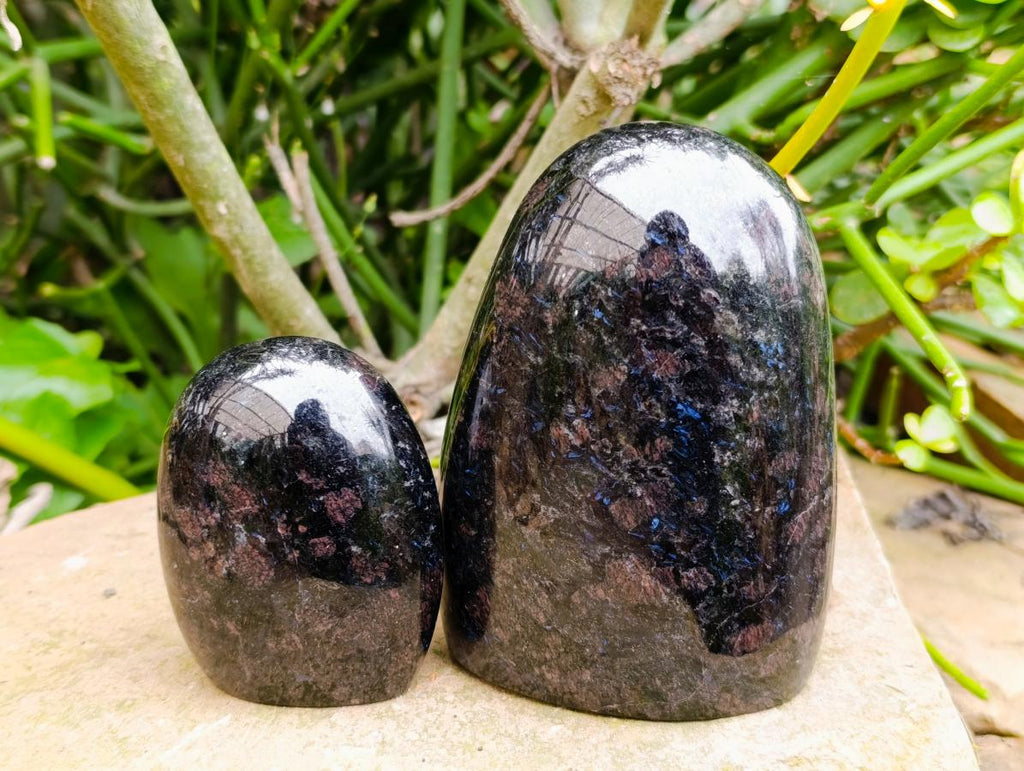 Polished Blue Speck Iolite Water Sapphire Standing Free Forms x 2 From Ambatofinandrahana, Madagascar
