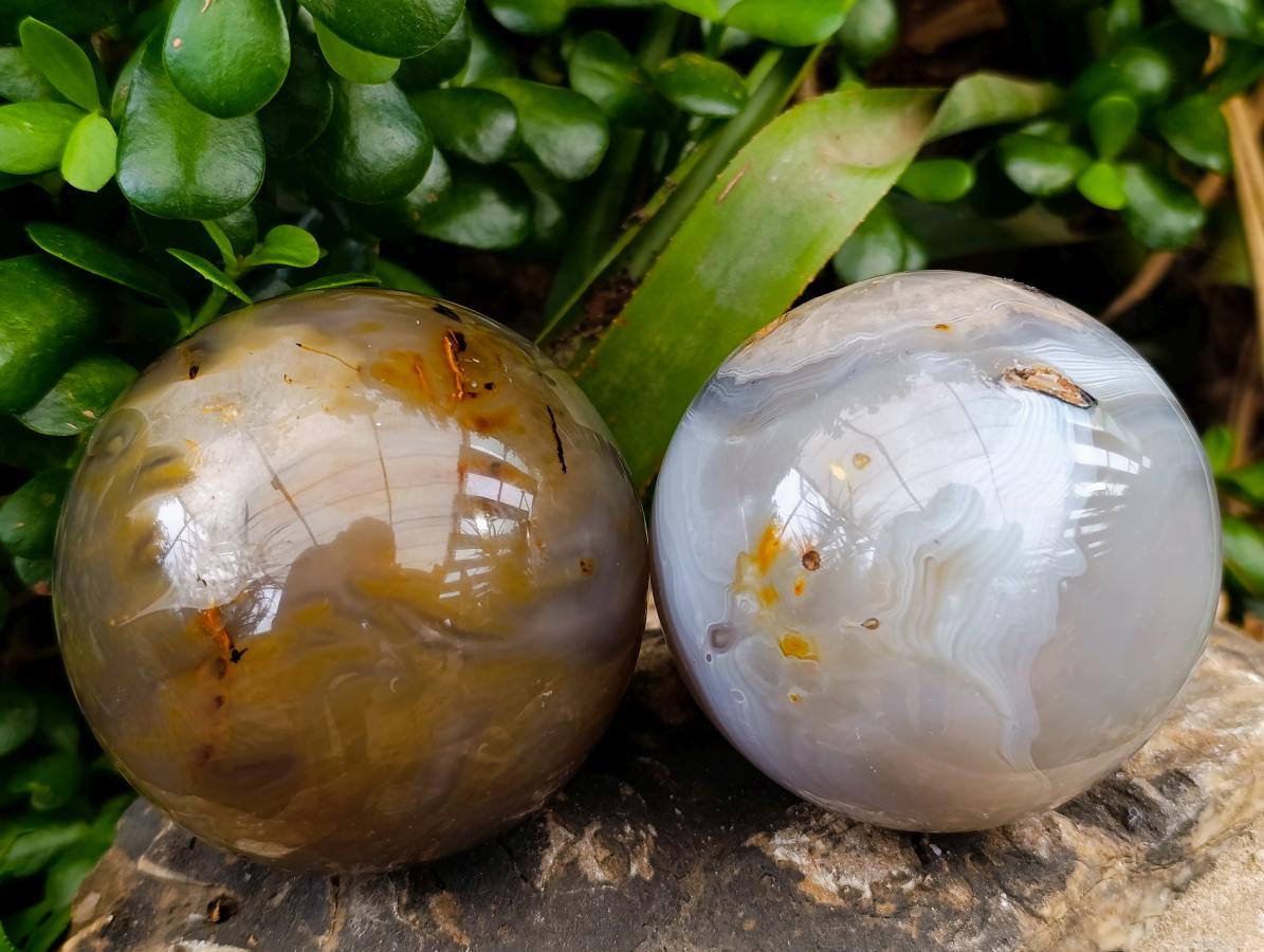 Polished Banded Agate Spheres x 2 From Madagascar