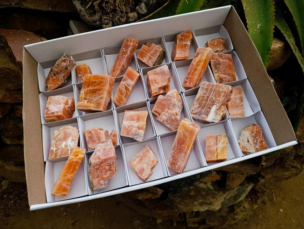 Natural Sunset Orange Calcite Specimens x 24 From Spitzkop, Namibia - Toprock Gemstones and Minerals 