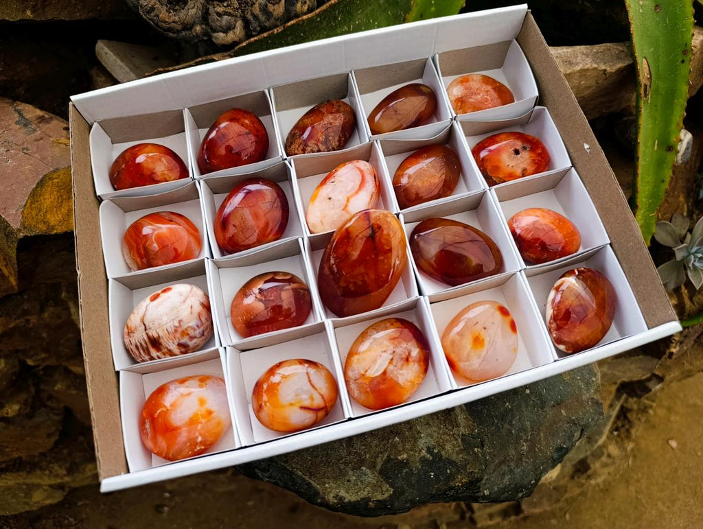 Polished Carnelian Agate Gemstone Galets x 20 From Madagascar - Toprock Gemstones and Minerals 