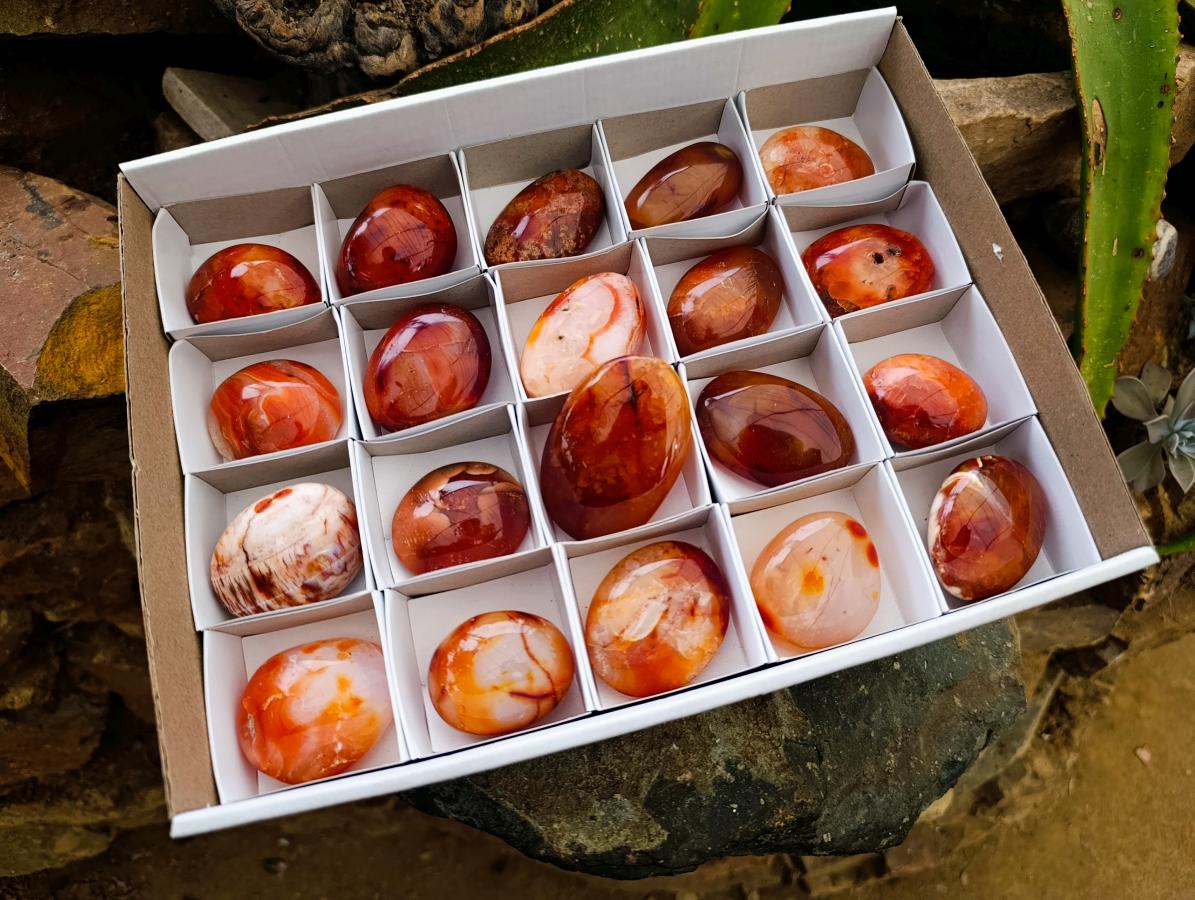 Polished Carnelian Agate Gemstone Galets x 20 From Madagascar - Toprock Gemstones and Minerals 