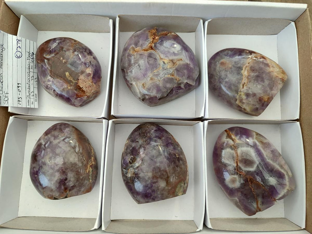 Polished Purple Chevron Amethyst Standing Free Forms x 6 From Madagascar - Toprock Gemstones and Minerals 