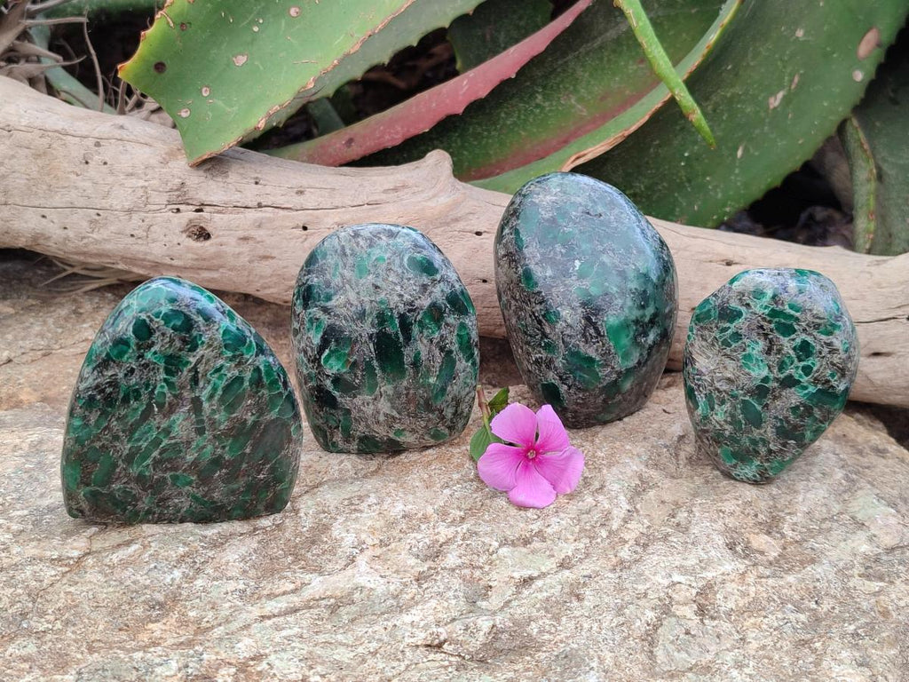 Polished Emerald Mica 'Mutokolite' Standing Free Forms x 4 From Mutoko, Zimbabwe - Toprock Gemstones and Minerals 
