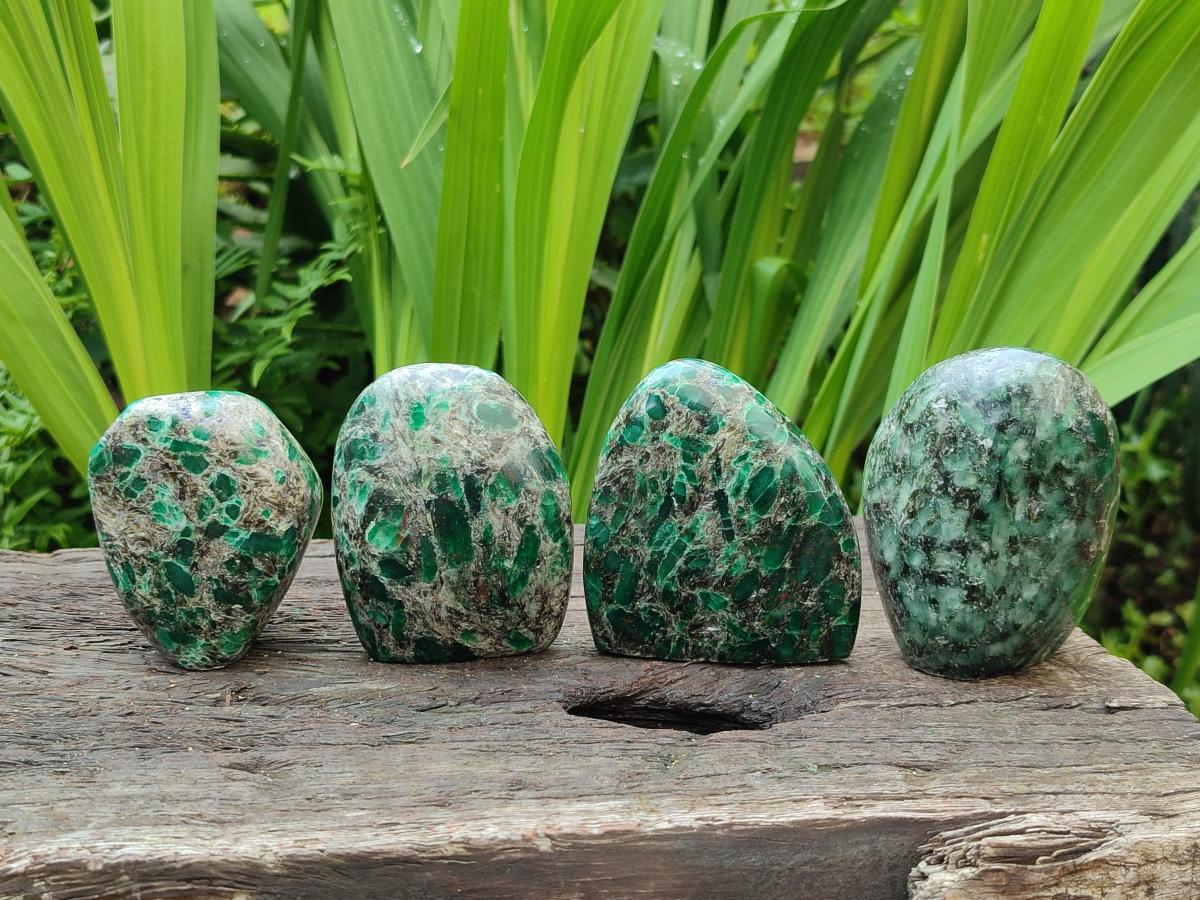 Polished Emerald Mica 'Mutokolite' Standing Free Forms x 4 From Mutoko, Zimbabwe - Toprock Gemstones and Minerals 