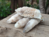 Natural Drusy Quartz Coated Spearhead Calcite Specimens x 12 From Albert's Mountain, Lesotho