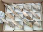 Natural Drusy Quartz Coated Spearhead Calcite Specimens x 12 From Albert's Mountain, Lesotho