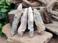 Natural Drusy Quartz Coated Spearhead Calcite Specimens x 12 From Albert's Mountain, Lesotho