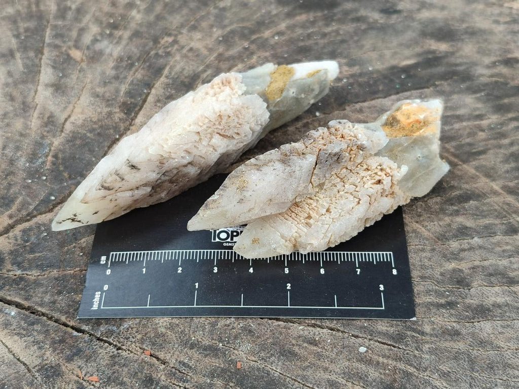 Natural Drusy Quartz Coated Spearhead Calcite Specimens x 12 From Albert's Mountain, Lesotho