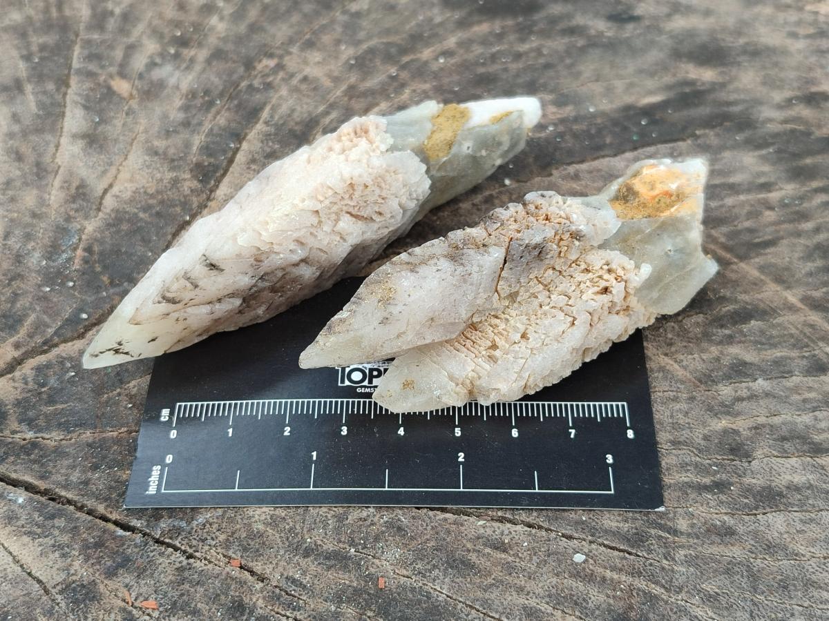 Natural Drusy Quartz Coated Spearhead Calcite Specimens x 12 From Albert's Mountain, Lesotho