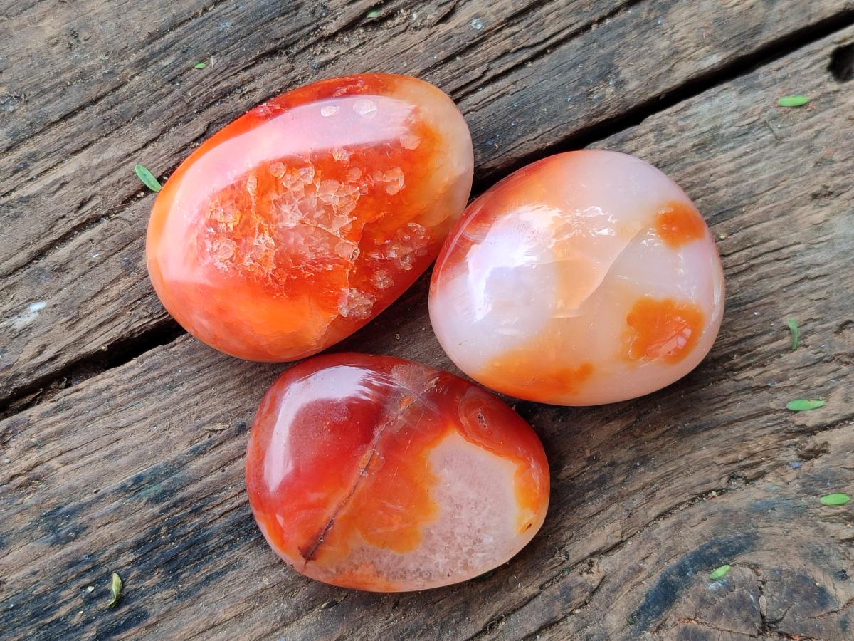 Polished Small Carnelian Agate Gemstone Galets x 23 From Madagascar