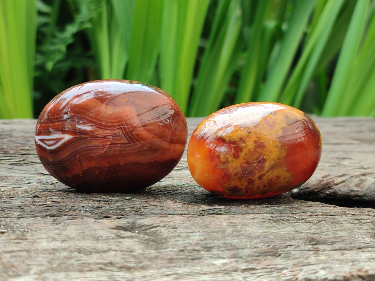 Polished Small Carnelian Agate Gemstone Galets x 23 From Madagascar