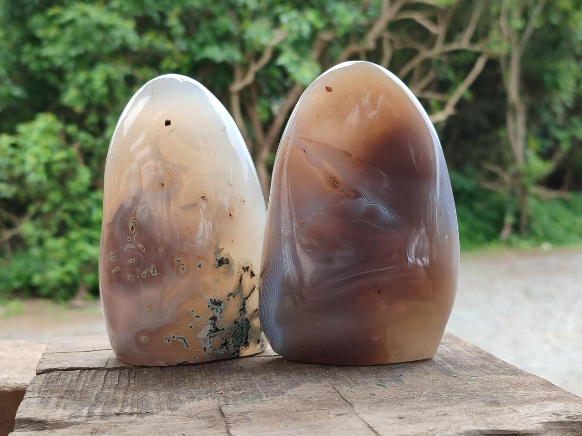 Polished Banded Agate Standing Free Forms x 3 From Madagascar