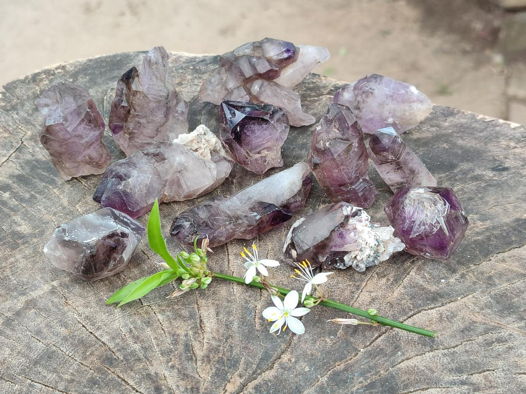 Natural Window Amethyst Crystals x 12 From Chiredzi, Zimbabwe