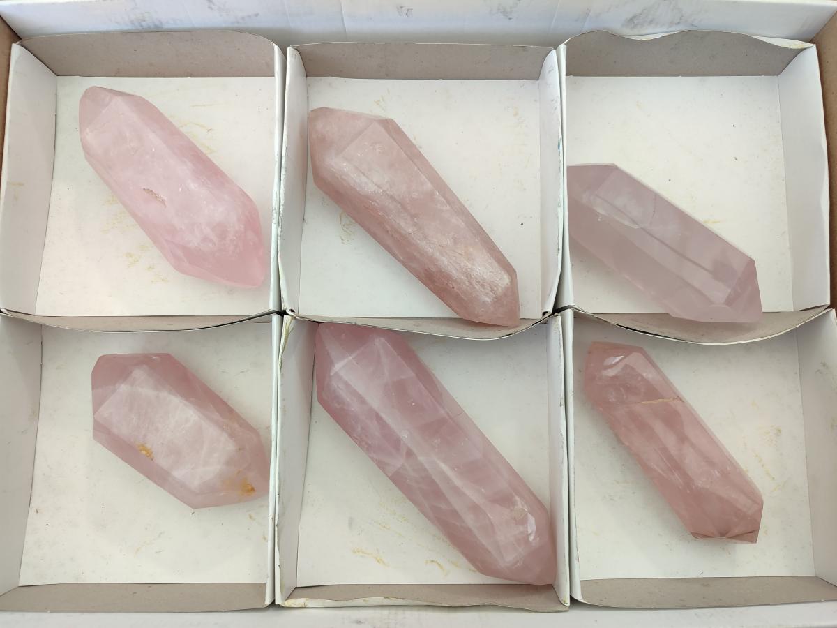 Polished Double Terminated Rose Quartz Crystals x 6 From Madagascar