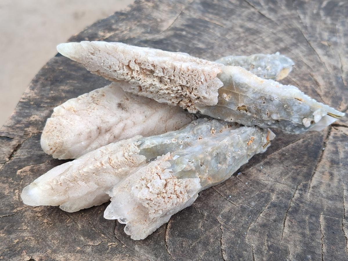 Natural Drusy Quartz Coated Spearhead Calcite Specimens x 4 From Albert's Mountain, Lesotho