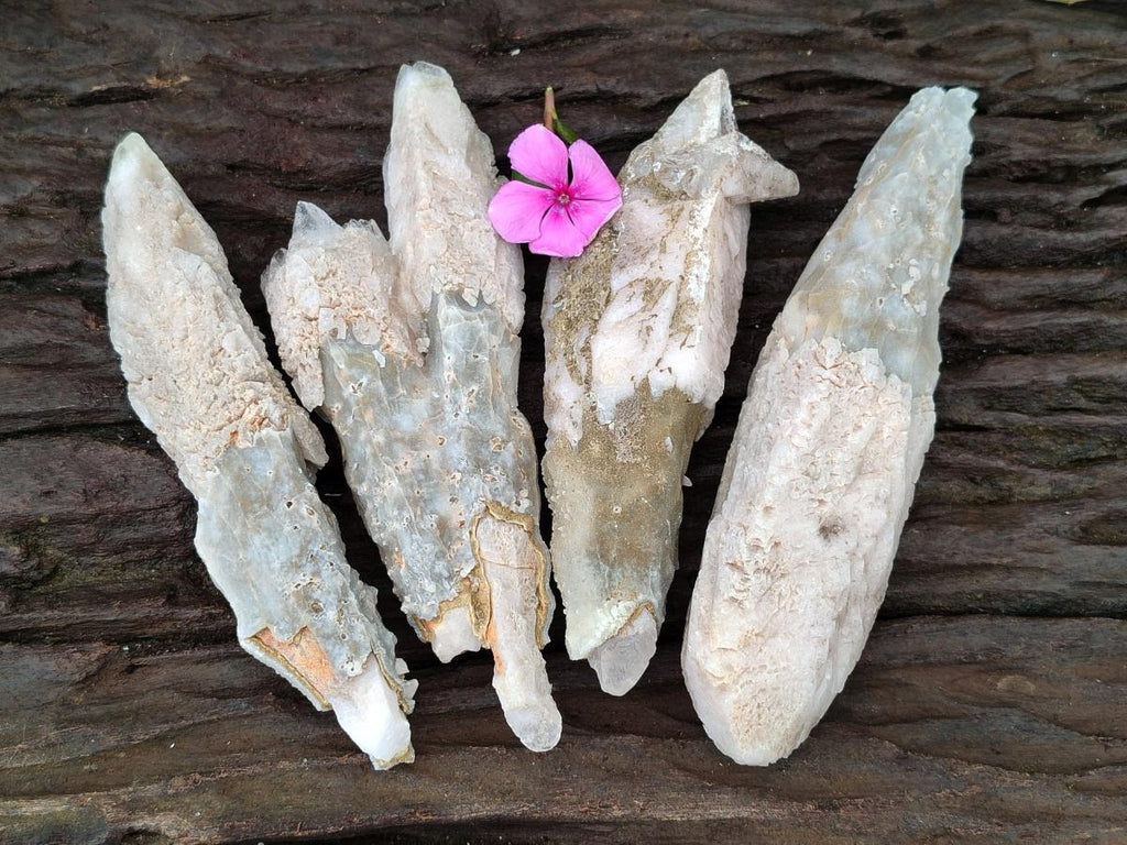 Natural Drusy Quartz Coated Spearhead Calcite Specimens x 4 From Albert's Mountain, Lesotho