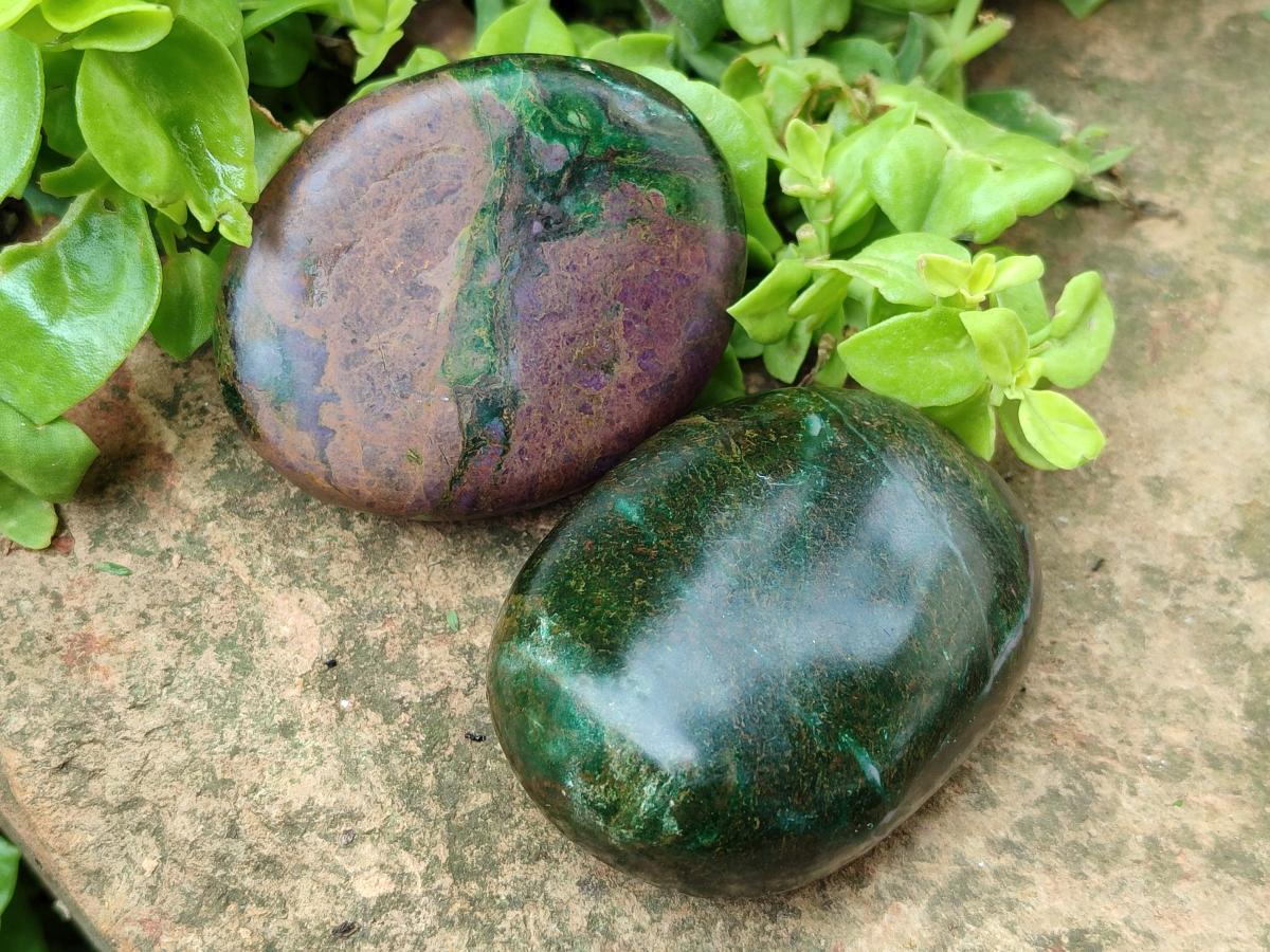 Polished Large Verdite Palm Stones x 6 From Zimbabwe