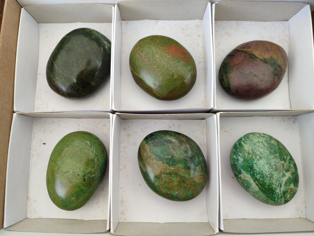 Polished Large Verdite Palm Stones x 6 From Zimbabwe