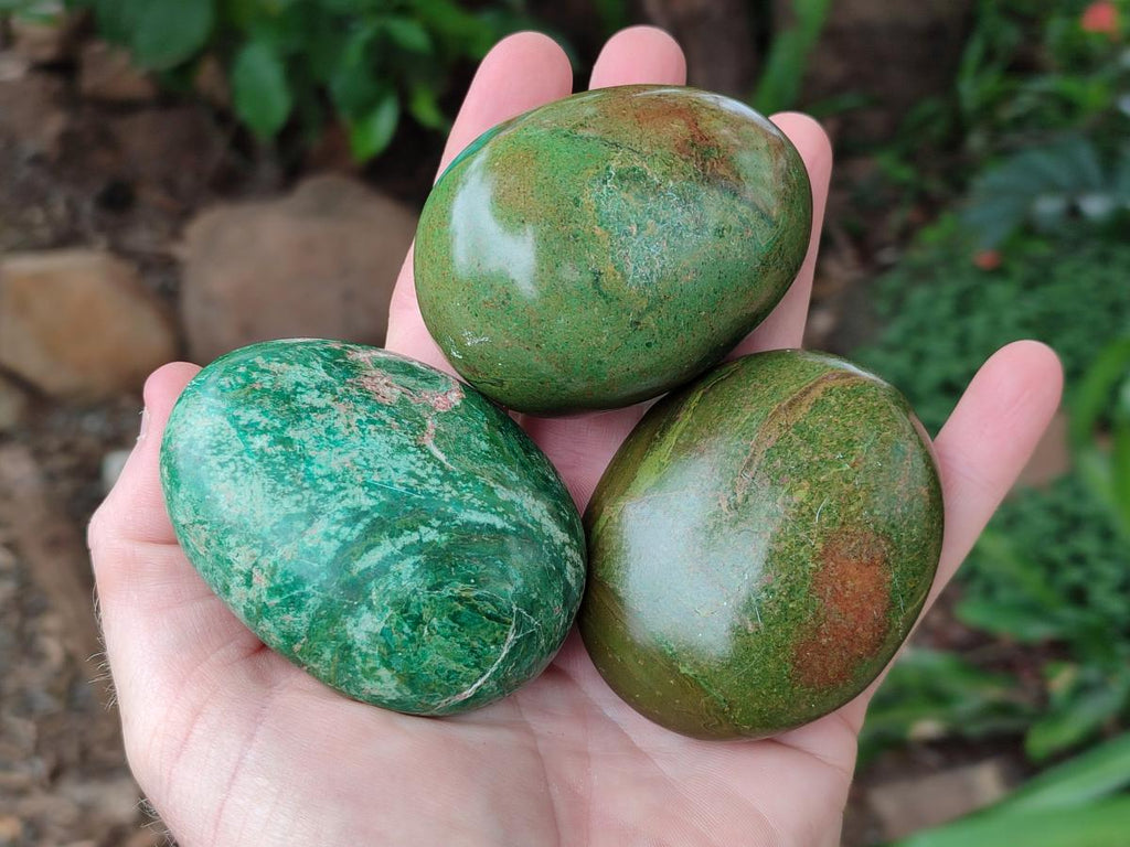 Polished Large Verdite Palm Stones x 6 From Zimbabwe