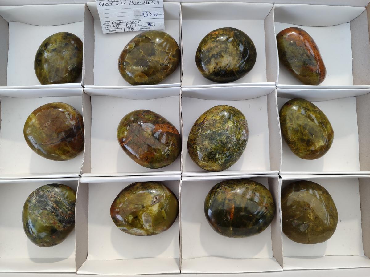Polished Large Green Opal Palm Stones x 12 From Betroka, Madagascar