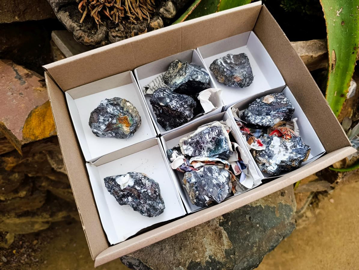 Natural Bright Silver Lead Galena Cobbed Specimens x 9 From Kaokoveld, Namibia