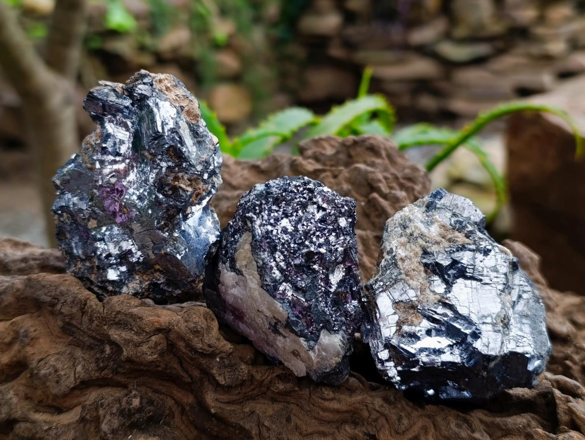 Natural Bright Silver Lead Galena Cobbed Specimens x 9 From Kaokoveld, Namibia